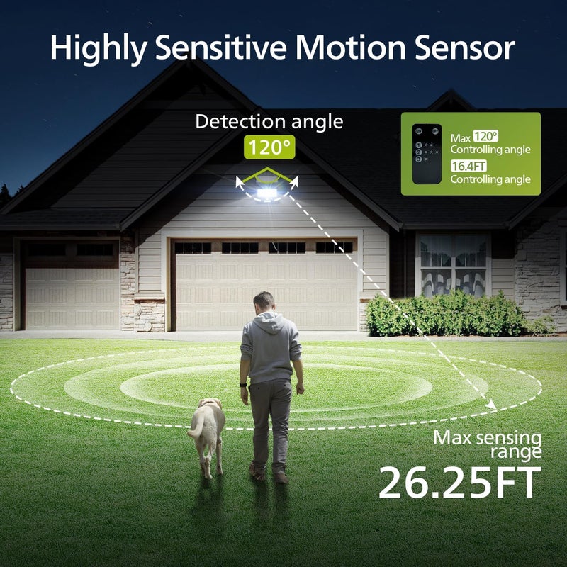 Philips ضوء أمان شمسي خارجي LED 6500K، ضوء فيض شمسي مزود بمستشعر حركة PIR، تحكم عن بعد مع كابل بطول 16 قدم، مقاوم للماء IP65، 3 أوضاع (4) - Image 5